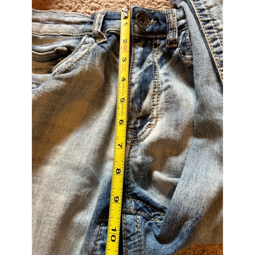 True Indigo Mens Slim Fit Light Acid Wash Embroidered Jeans 30x32  F-119